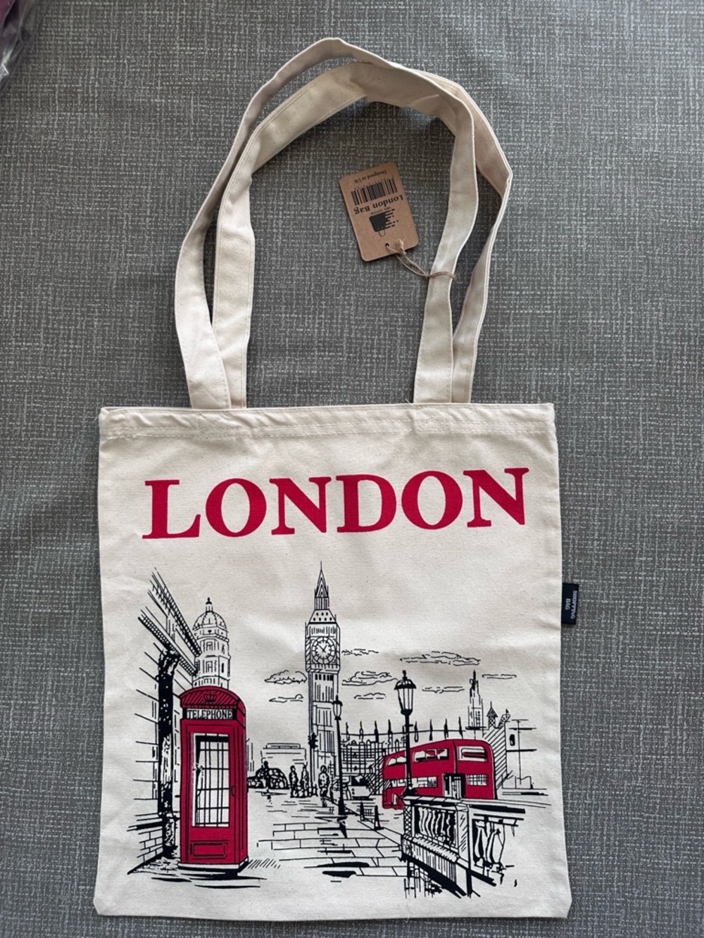 London Canvas Tote Bag with Red Print